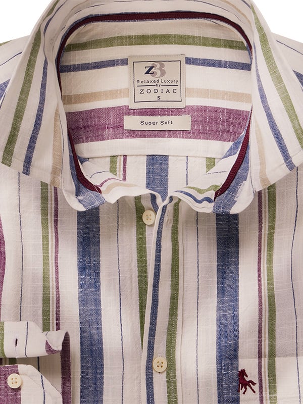 Frances Slub Purple Striped Full Sleeve Tailored Fit Casual Cotton Shirt