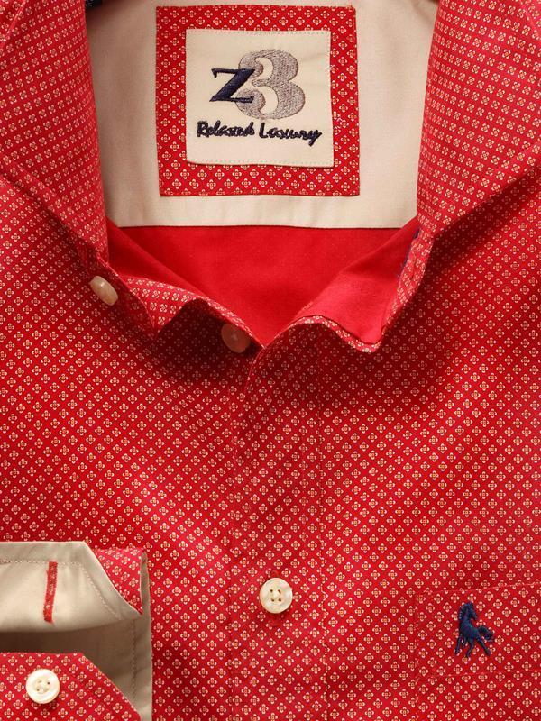 Murray Red Printed Full sleeve single cuff   Cotton Shirt