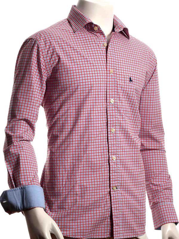 Wayne Red Check Full sleeve single cuff   Blended Shirt