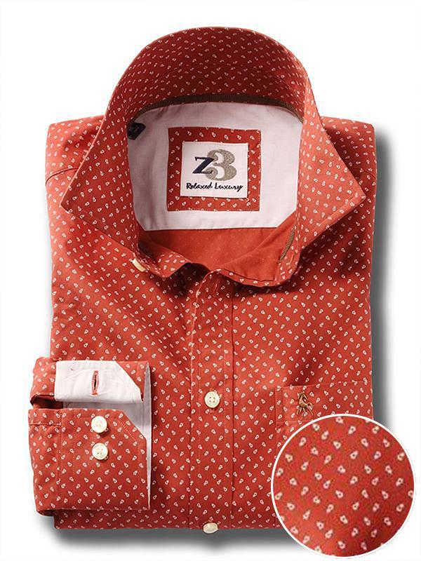 Aaron Red Printed Full sleeve single cuff   Cotton Shirt