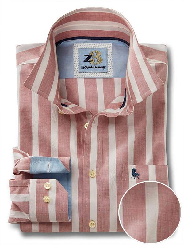 Paraiso Red Striped Full sleeve single cuff   Cotton Shirt