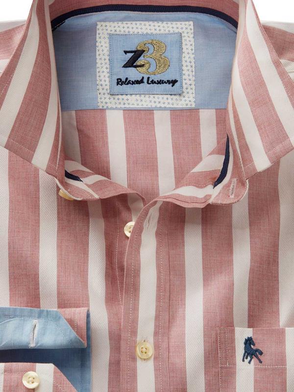 Paraiso Red Striped Full sleeve single cuff   Cotton Shirt