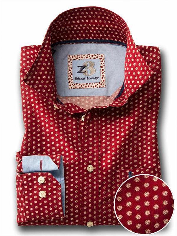 Madrid Red Printed Full sleeve single cuff   Cotton Shirt
