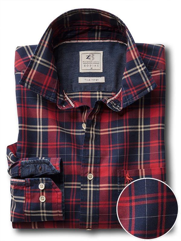 Duvall Indigo Red Check Full sleeve single cuff   Cotton Shirt