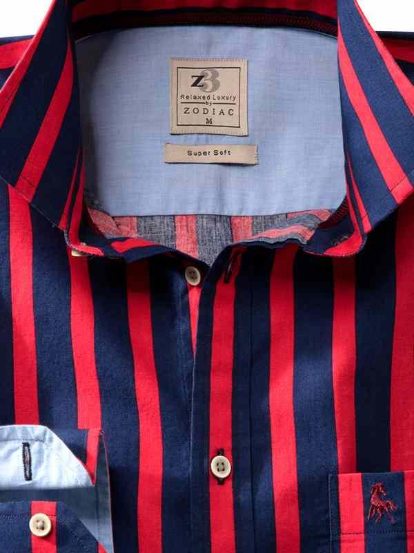 Cosmo Red Striped Full sleeve single cuff   Cotton Shirt