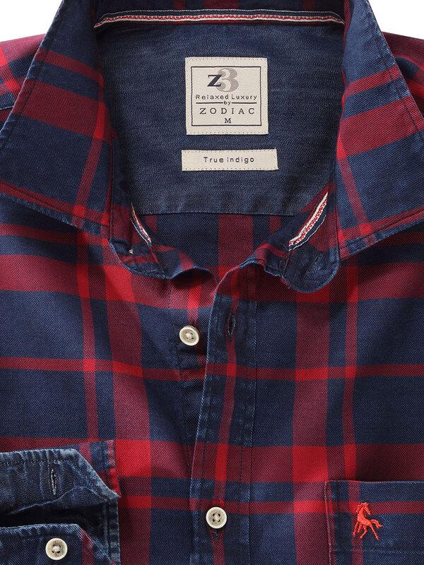 Garner Indigo Red Check Full sleeve single cuff   Cotton Shirt
