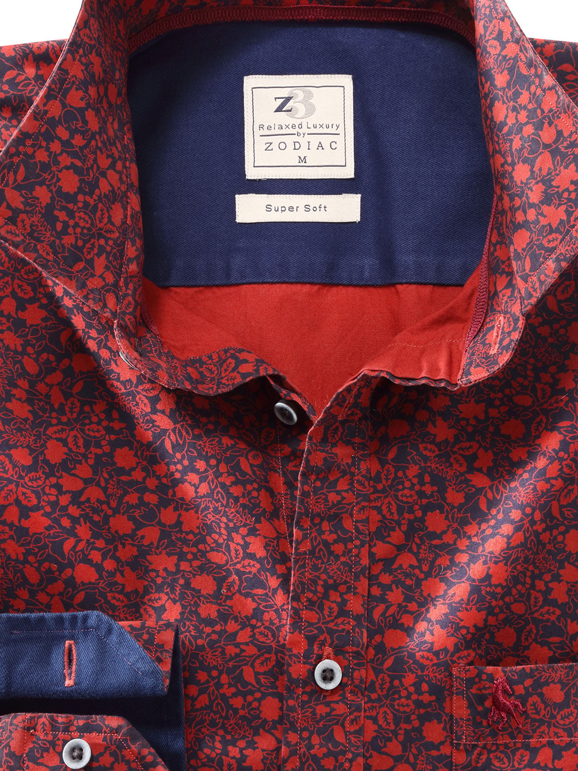 Collins Red Printed Full Sleeve Tailored Fit Casual Cotton Shirt