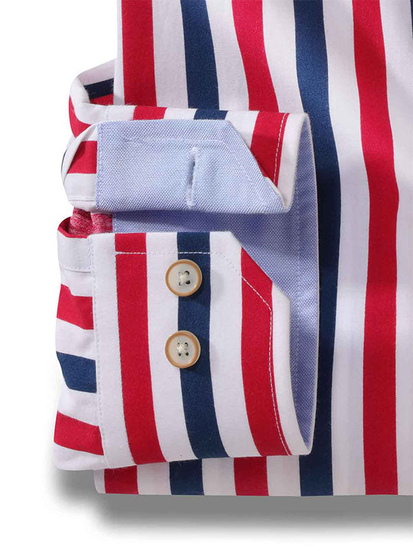 Newcastle Red Printed Striped Full Sleeve Tailored Fit Casual Cotton Shirt