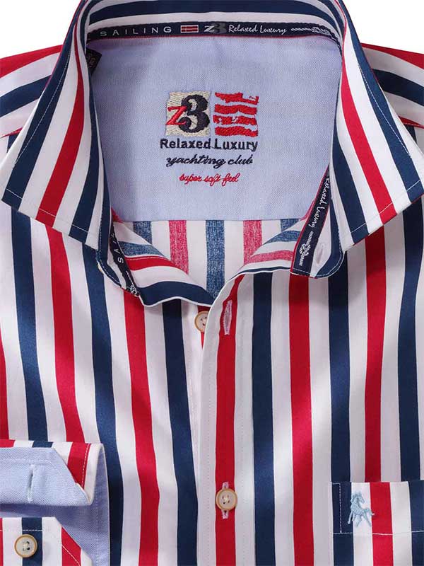 Newcastle Red Printed Striped Full Sleeve Tailored Fit Casual Cotton Shirt