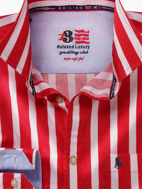 Sevilla Red Striped Full sleeve single cuff   Cotton Shirt