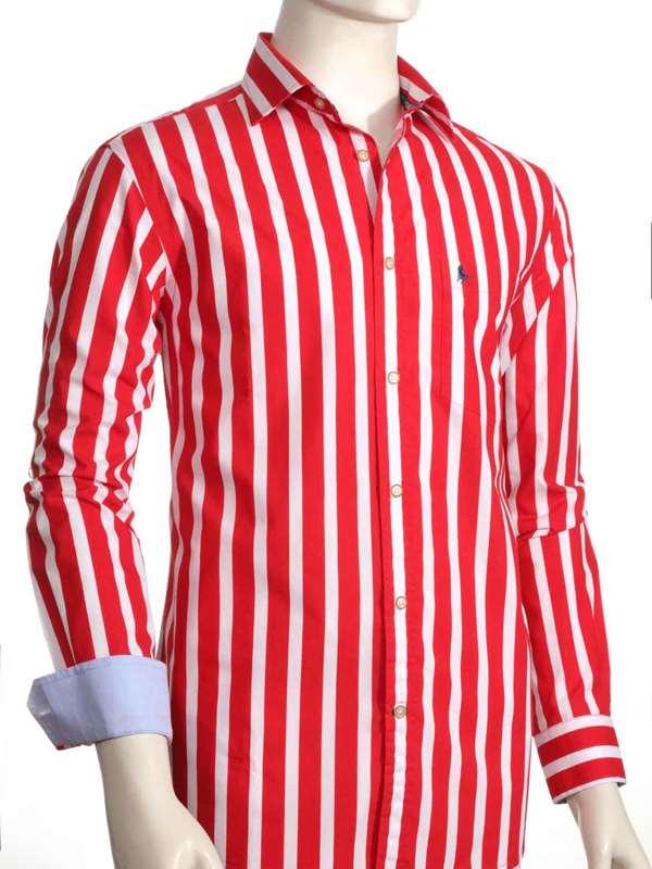Sevilla Red Striped Full sleeve single cuff   Cotton Shirt