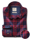 Heston Indigo Red Check Full sleeve single cuff   Cotton Shirt