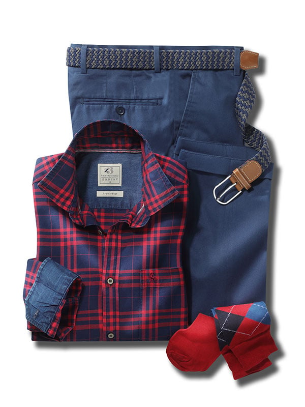 Heston Indigo Red Check Full sleeve single cuff   Cotton Shirt