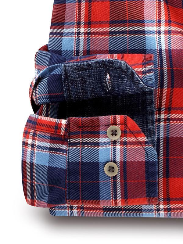 Hugh Indigo Red Check  Tailored Fit  Cotton Shirt