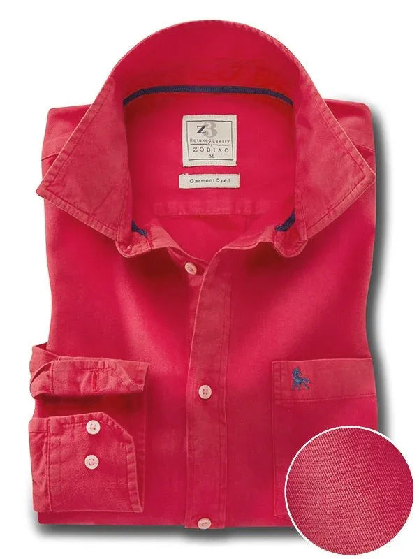 Tottenham Twill Garment Dyed Red Solid Full Sleeve Tailored Fit Casual Cotton Shirt