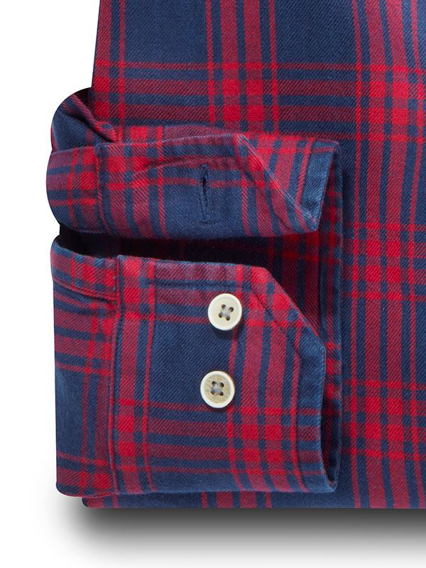 Cleef True Indigo Red Check Full Sleeve Tailored Fit Casual Cotton Shirt