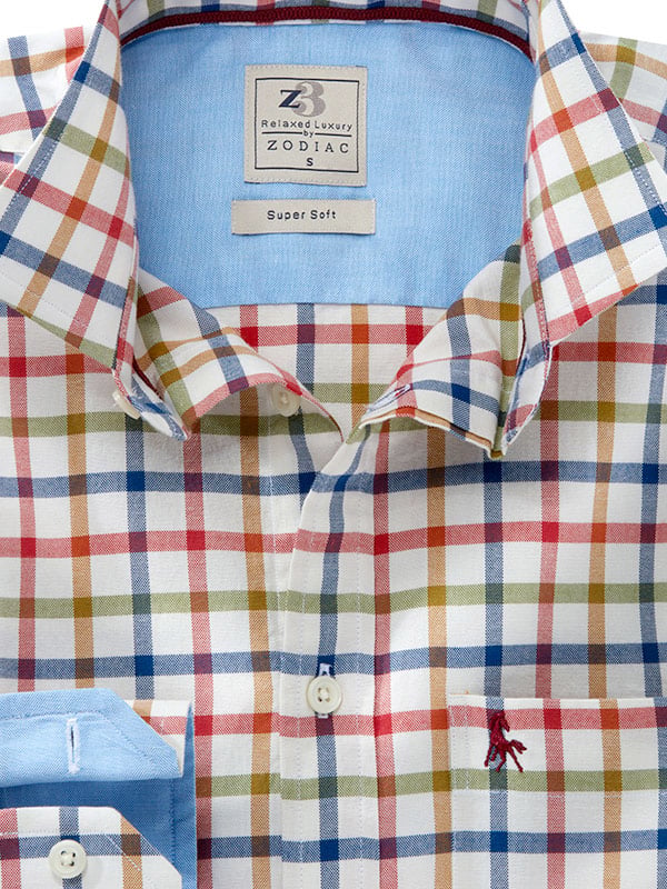 Thomas Oxford Red Check Full Sleeve Tailored Fit Casual Cotton Shirt
