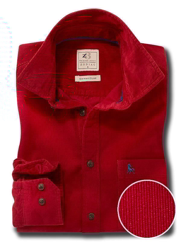 Zermatt Corduroy Garment Dyed Red Full Sleeve Tailored Fit Casual Cotton Shirt
