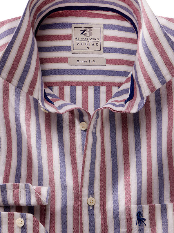 Cole Oxford Red Striped Full Sleeve Tailored Fit Casual Cotton Shirt