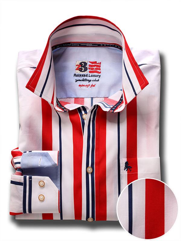 Ronda Red Striped Full sleeve single cuff   Cotton Shirt