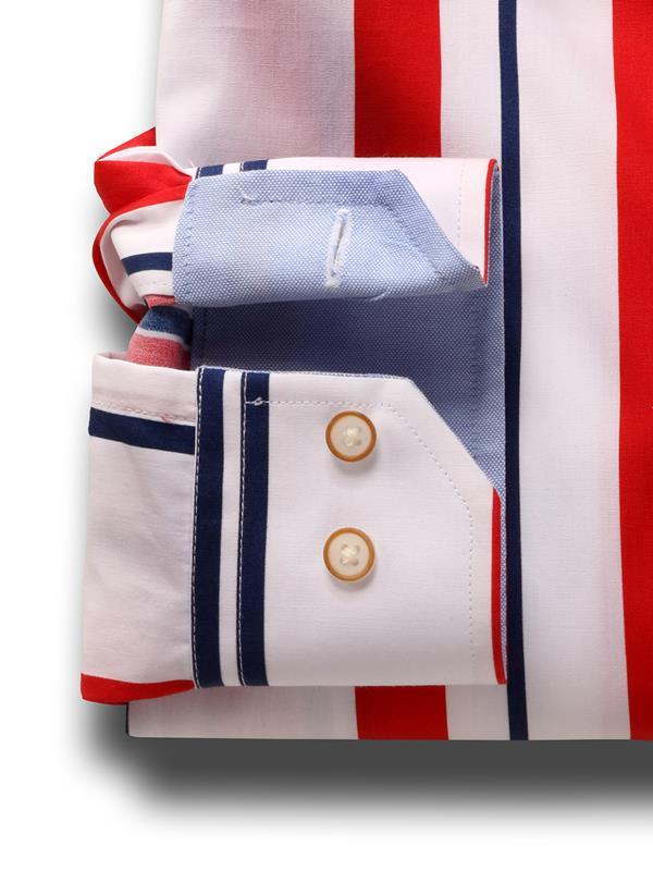 Ronda Red Striped Full sleeve single cuff   Cotton Shirt