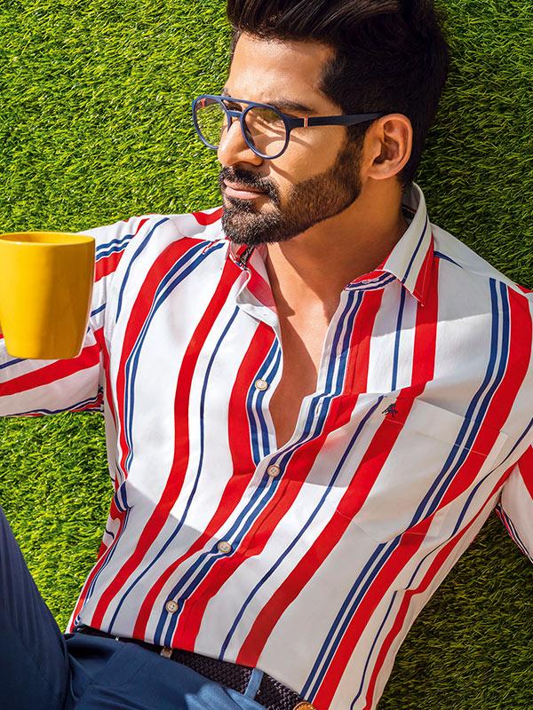 Ronda Red Striped Full sleeve single cuff   Cotton Shirt