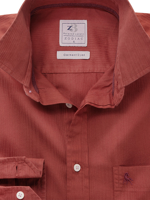 Bryson Dobby Garment Dyed Rust Striped Full Sleeve Tailored Fit Casual Cotton Shirt