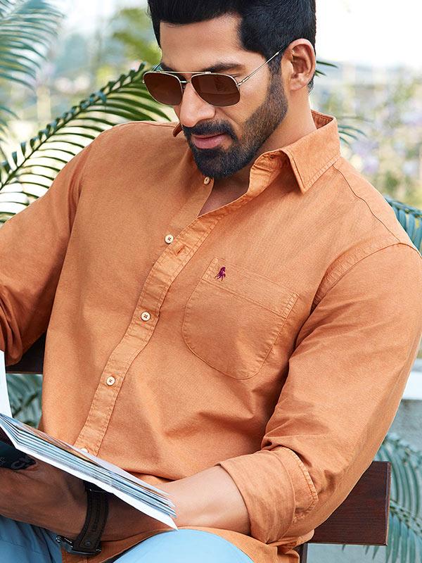 Marbella Rust Solid Full sleeve single cuff   Cotton Shirt
