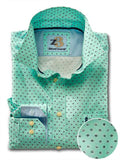 Maho Sea Green Printed Full sleeve single cuff   Cotton Shirt