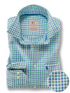 Ronaldo Seersucker Sea Green Check Full Sleeve Tailored Fit Casual Cotton Shirt