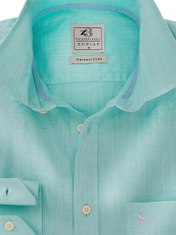 Gomera Slub Sea Green Solid Full Sleeve Tailored Fit Casual Cotton Shirt