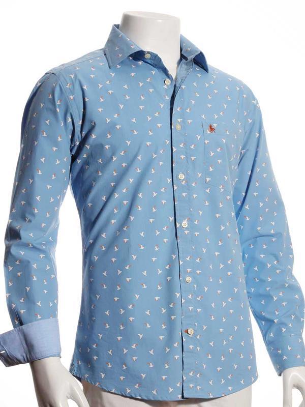 Egret Sky Printed Full sleeve single cuff   Cotton Shirt