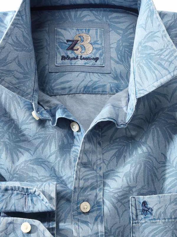 Jones Indigo Sky Printed Full sleeve single cuff   Cotton Shirt