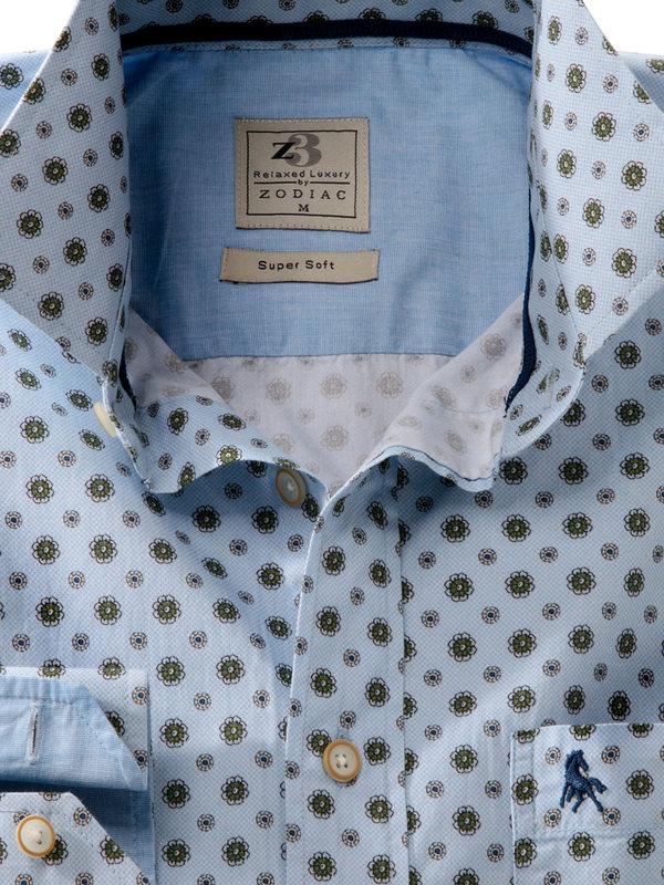 Caprice Sky Printed Full sleeve single cuff   Cotton Shirt