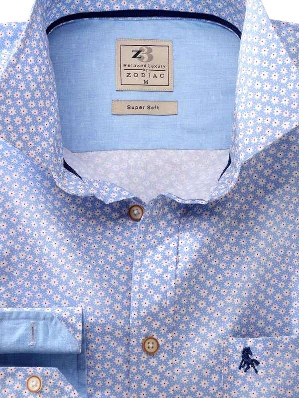 Leicester Sky Printed Full Sleeve Tailored Fit Casual Cotton Shirt