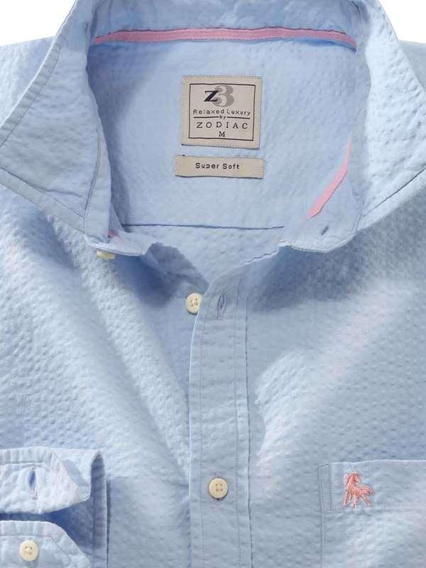 Chelsea Seersucker Sky Solid Full Sleeve Tailored Fit Casual Cotton Shirt
