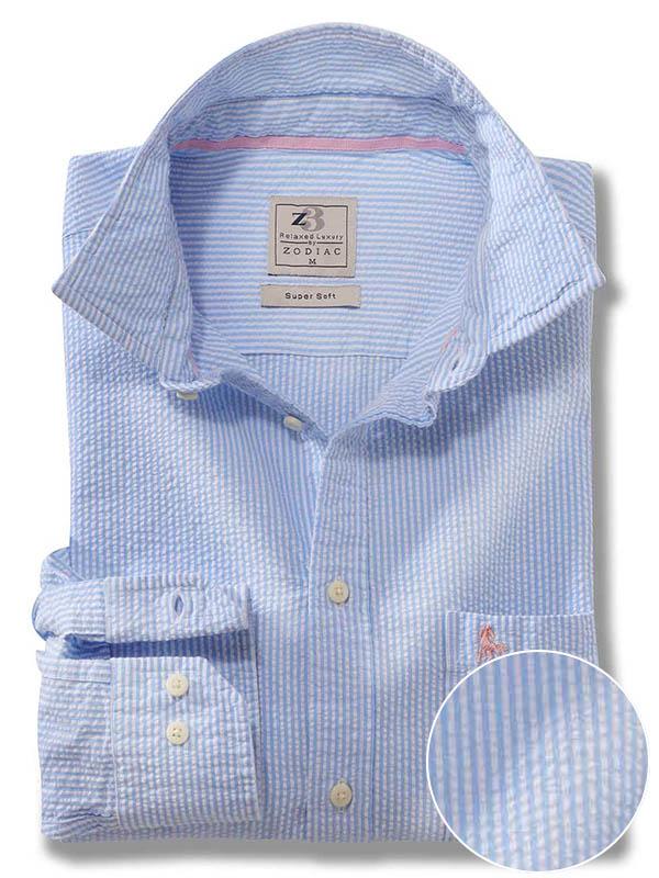 Liverpool Sky Striped|Seersucker Full sleeve single cuff   Cotton Shirt