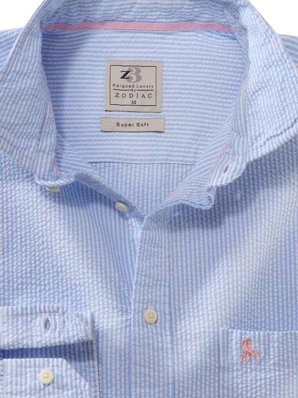Liverpool Sky Striped|Seersucker Full sleeve single cuff   Cotton Shirt