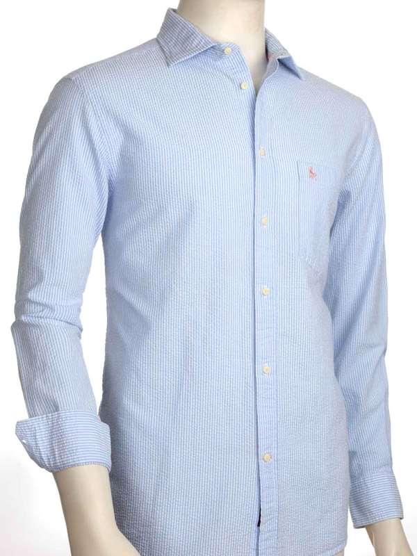 Liverpool Sky Striped|Seersucker Full sleeve single cuff   Cotton Shirt