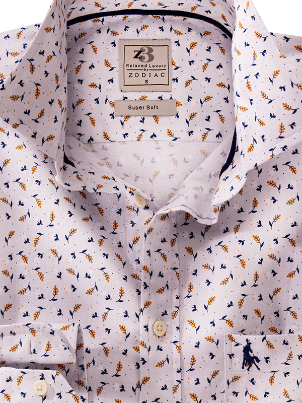 Gerrard Herringbone Sky Printed Full Sleeve Tailored Fit Casual Cotton Shirt