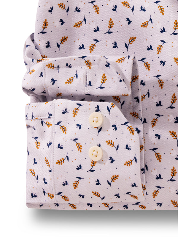 Gerrard Herringbone Sky Printed Full Sleeve Tailored Fit Casual Cotton Shirt