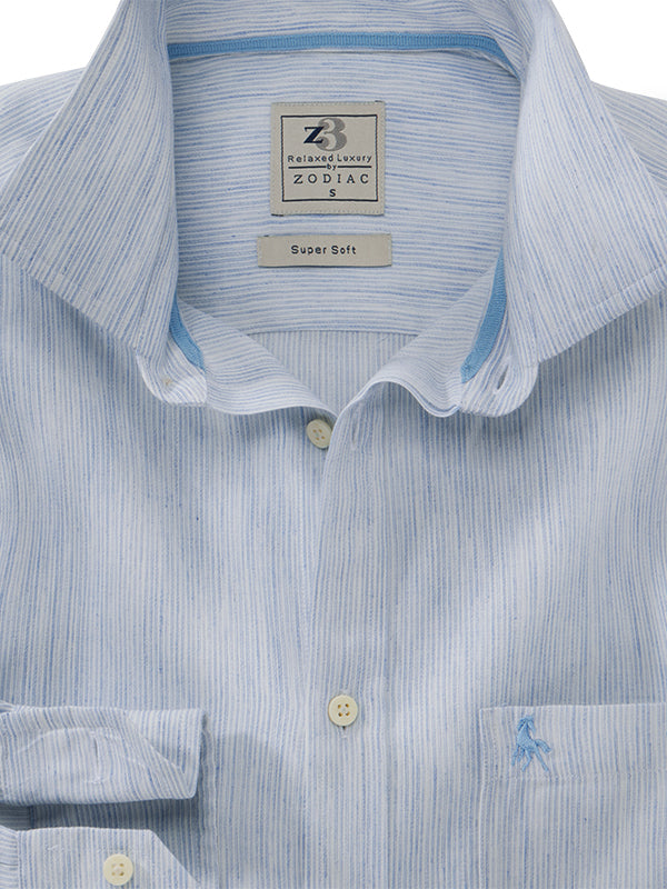 Tabilo Sky Striped Full Sleeve Tailored Fit Casual Blended Shirt