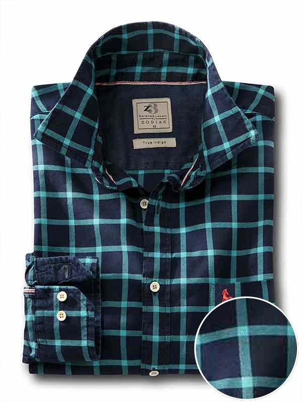 Robert Indigo Teal Check Full sleeve single cuff   Cotton Shirt