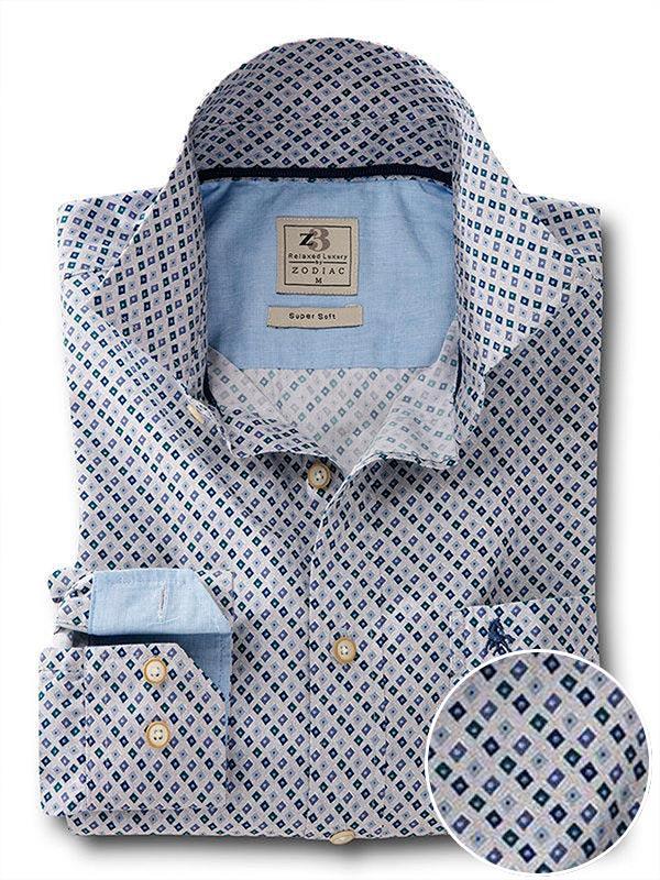 Starfire Teal Printed Full sleeve single cuff   Cotton Shirt