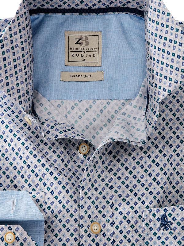 Starfire Teal Printed Full sleeve single cuff   Cotton Shirt