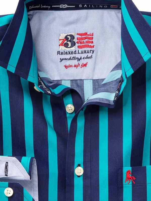 Cosmo Teal Striped Full sleeve single cuff   Cotton Shirt