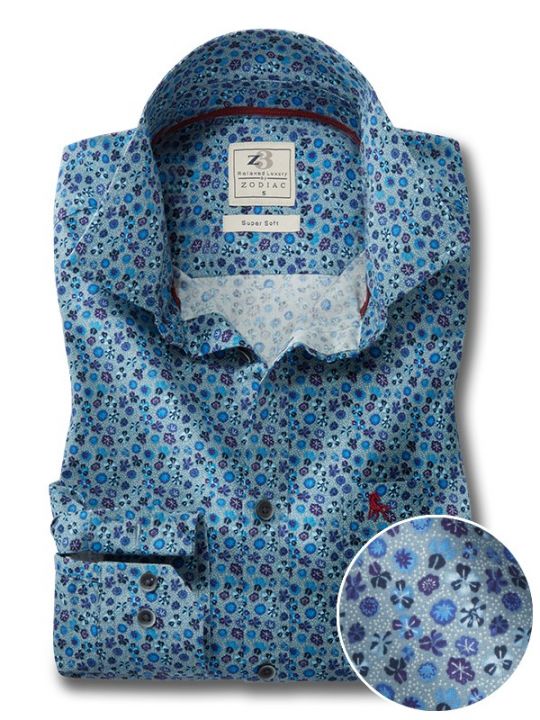 Jordan Teal Printed Full Sleeve Tailored Fit Casual Cotton Shirt