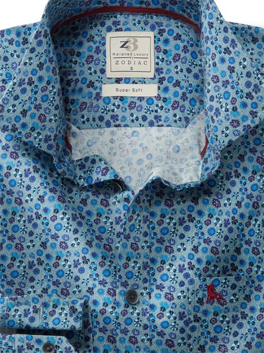 Jordan Teal Printed Full Sleeve Tailored Fit Casual Cotton Shirt