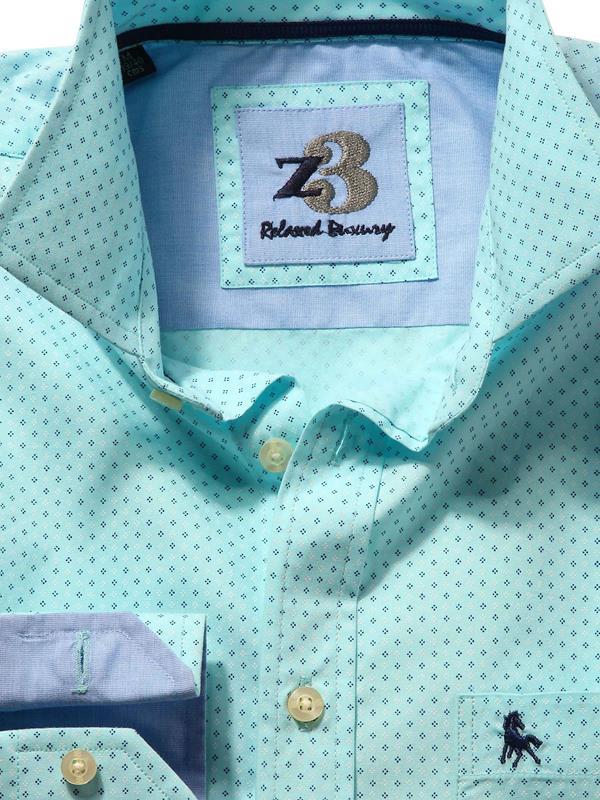 Andre Turquoise Printed Full sleeve single cuff   Cotton Shirt