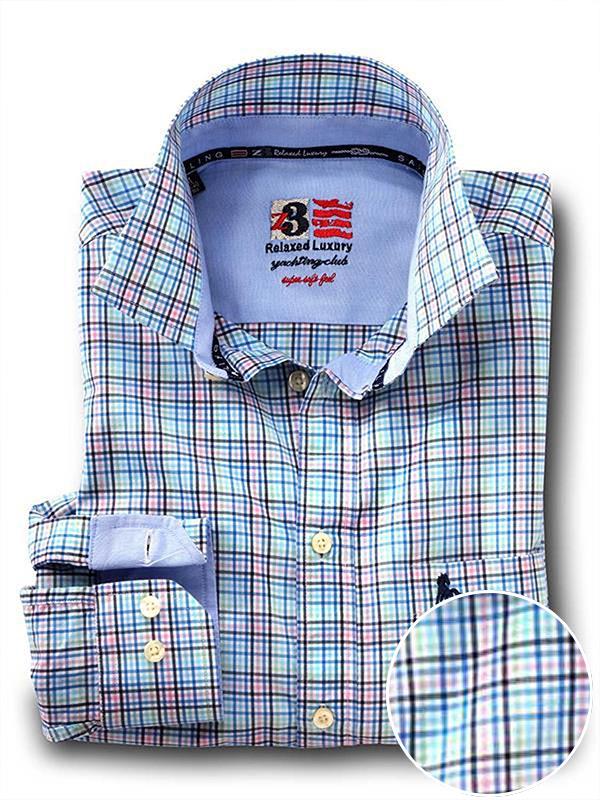Wayne Turquoise Check Full sleeve single cuff   Blended Shirt